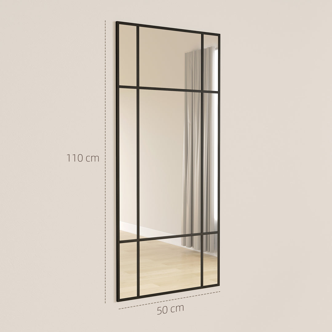 Decorative Grid Wall Mirror, with Back Hooks - Black
