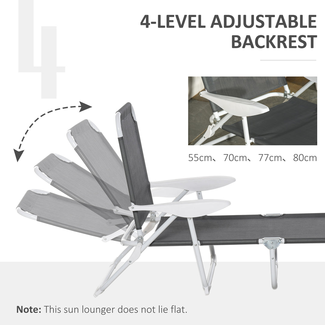 Foldable Sun Lounger, Outdoor 4 Level Adjustable Backrest Reclining Lounge Chair with Armrests for Patio, Garden, Dark Grey