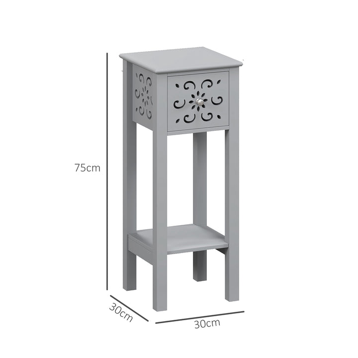 Set of Two Elegant Floral Cut-Out Side Tables - Grey