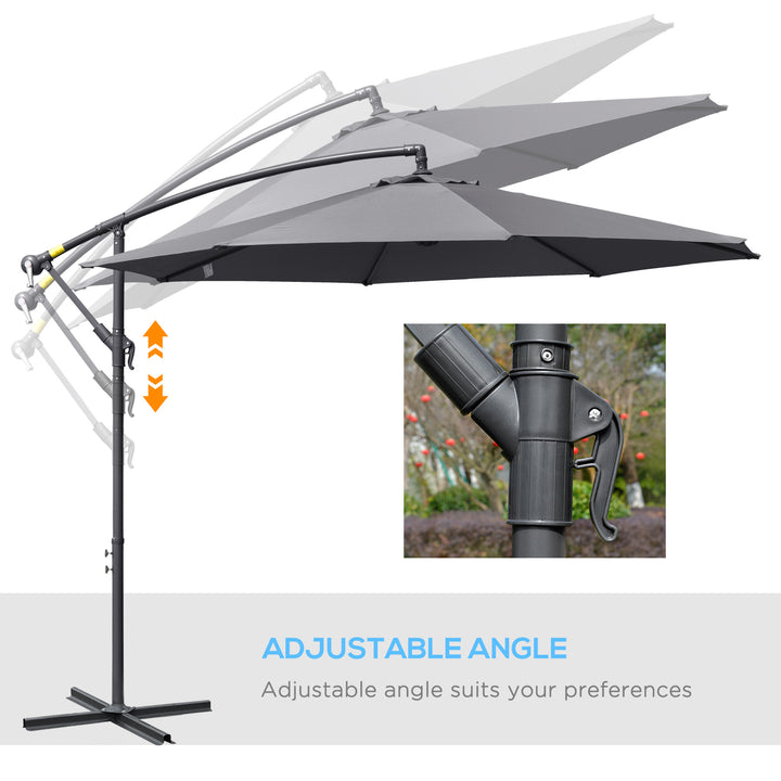 3(m) Garden Parasol Sun Shade Patio Banana Hanging Umbrella Cantilever with Crank Handle and Cross Base Grey