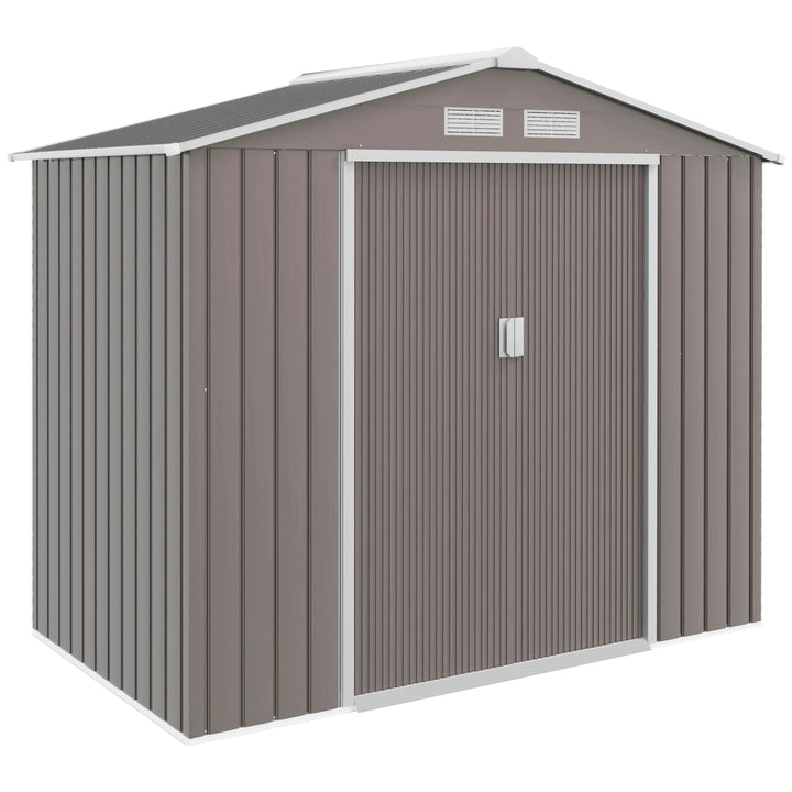 7ft x 4ft Lockable Garden Metal Storage Shed Storage Roofed Tool Metal Shed w/ Air Vents Steel Grey
