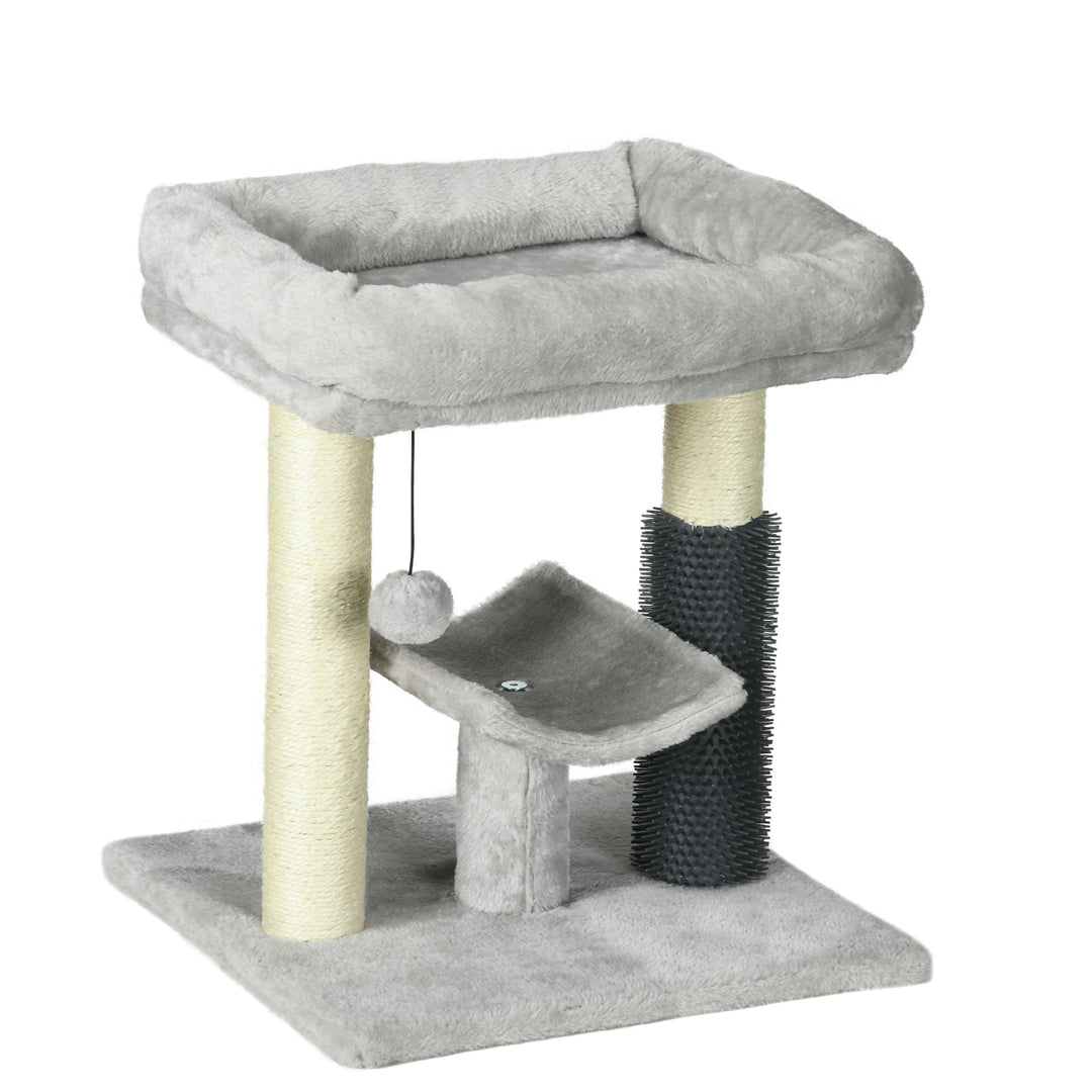 48cm Cat Tree with Scratching Posts, Bed, Perch, Self Groomer, Toy - Grey