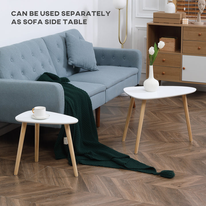 Nesting Coffee Table, Set of 2 Side Tables, Stacking End Tables with Solid Wood Legs, for Living Room Bedroom, White