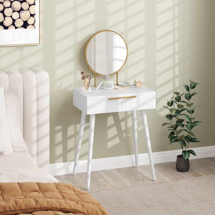 Elegant Dressing Table, with Round Mirror, 60 x 40 x 123 cm - White