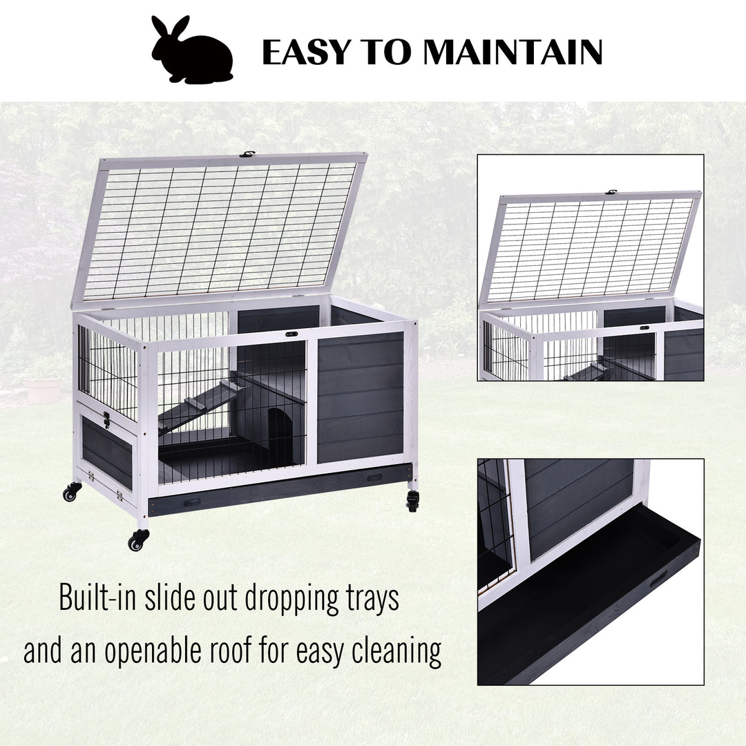 Rabbits Indoor Fir Wood Lift-Top Hutch Guinea Pigs Hutches-Grey and White