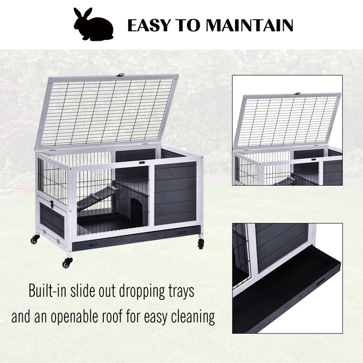 Rabbits Indoor Fir Wood Lift-Top Hutch Guinea Pigs Hutches-Grey and White
