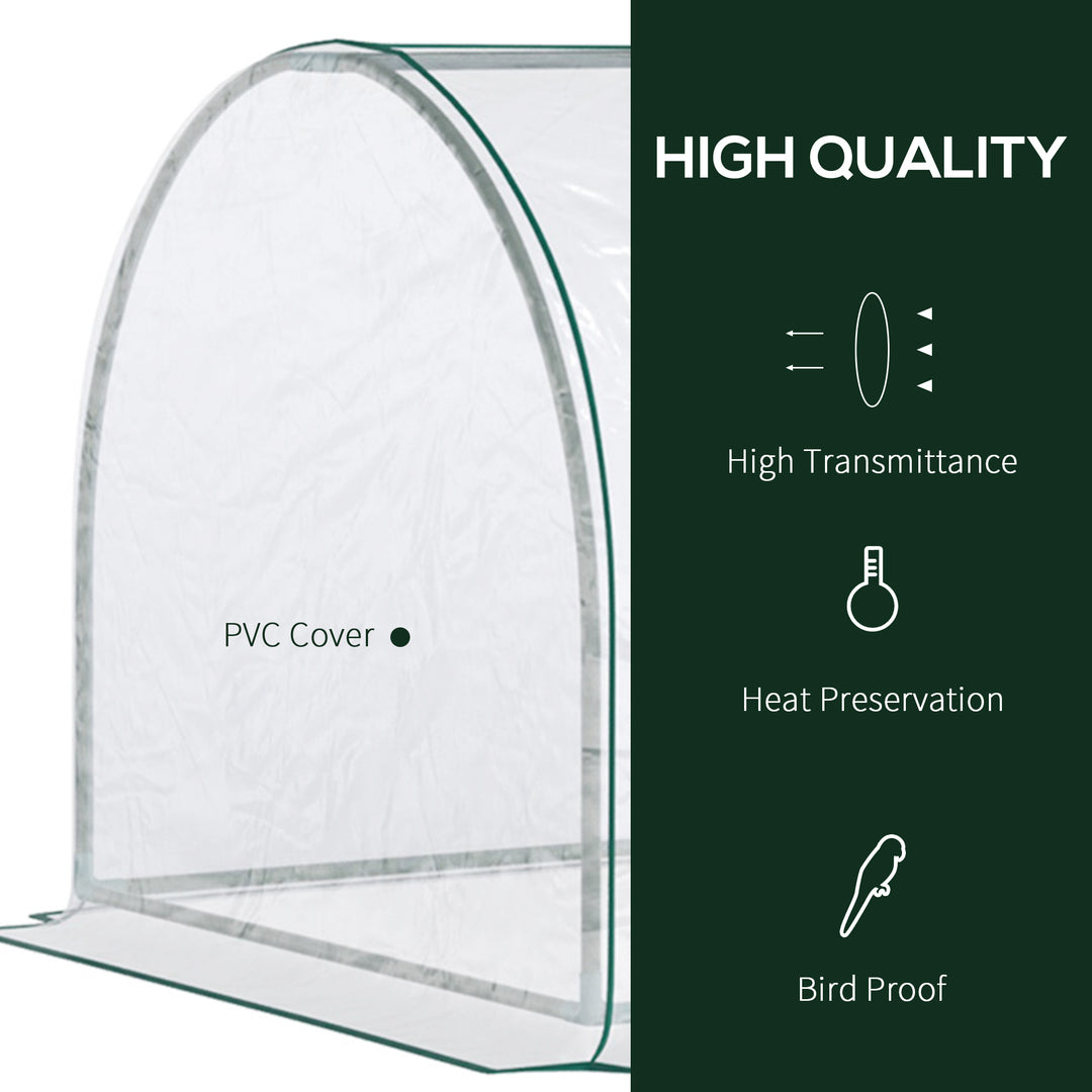 Set of 2 Tunnel Greenhouse, Green Grow House with Roll-up Door, Steel Frame, Plastic Cover for Garden, Outdoor, 250 x 100 x 80cm, Clear