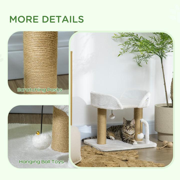 PawHut Kitten Climber: Indoor Cat Tree with Sisal Scratcher, Cosy Bed & Toy Balls, White Tower | Aosom UK