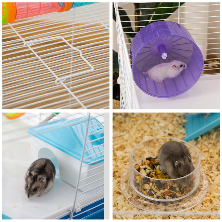Hamster Cage, Gerbil Cage 3 Tier for Dwarf Hamster with Tube, Exercise Wheel, Water Bottle, Food Dish 59 x 36 x 47 cm- Blue