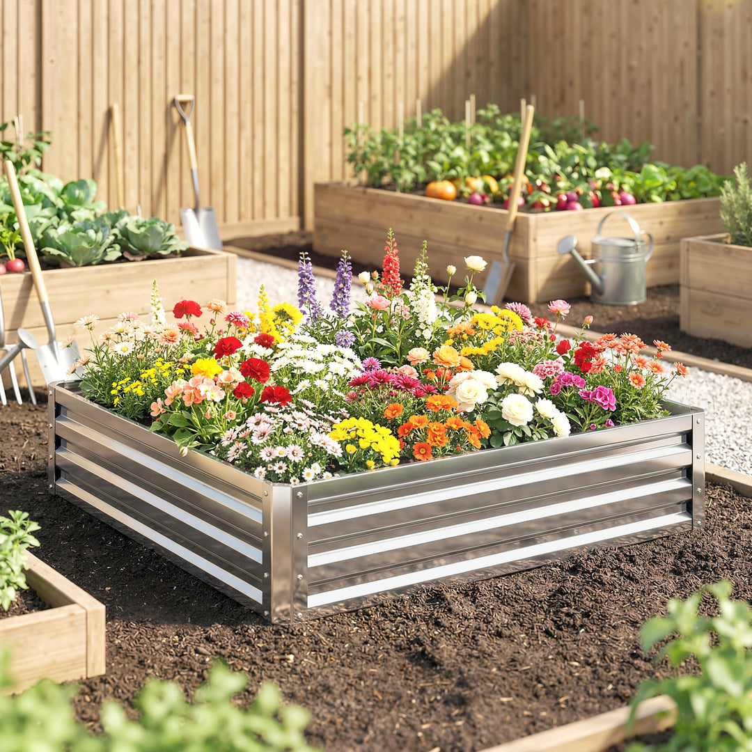 Square Raised Garden Bed Box with Weatherized Steel Frame for Vegetabl