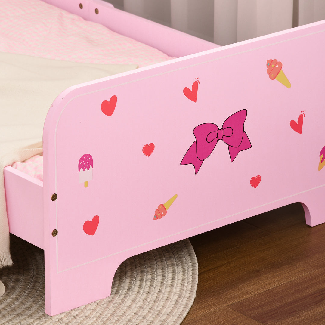 ZONEKIZ Princess-Themed Toddler Bed with Safety Side Rails and Slats, Cute Patterns, Kids Bedroom Furniture, Pink, 143 x 74 x 59 cm | Aosom UK