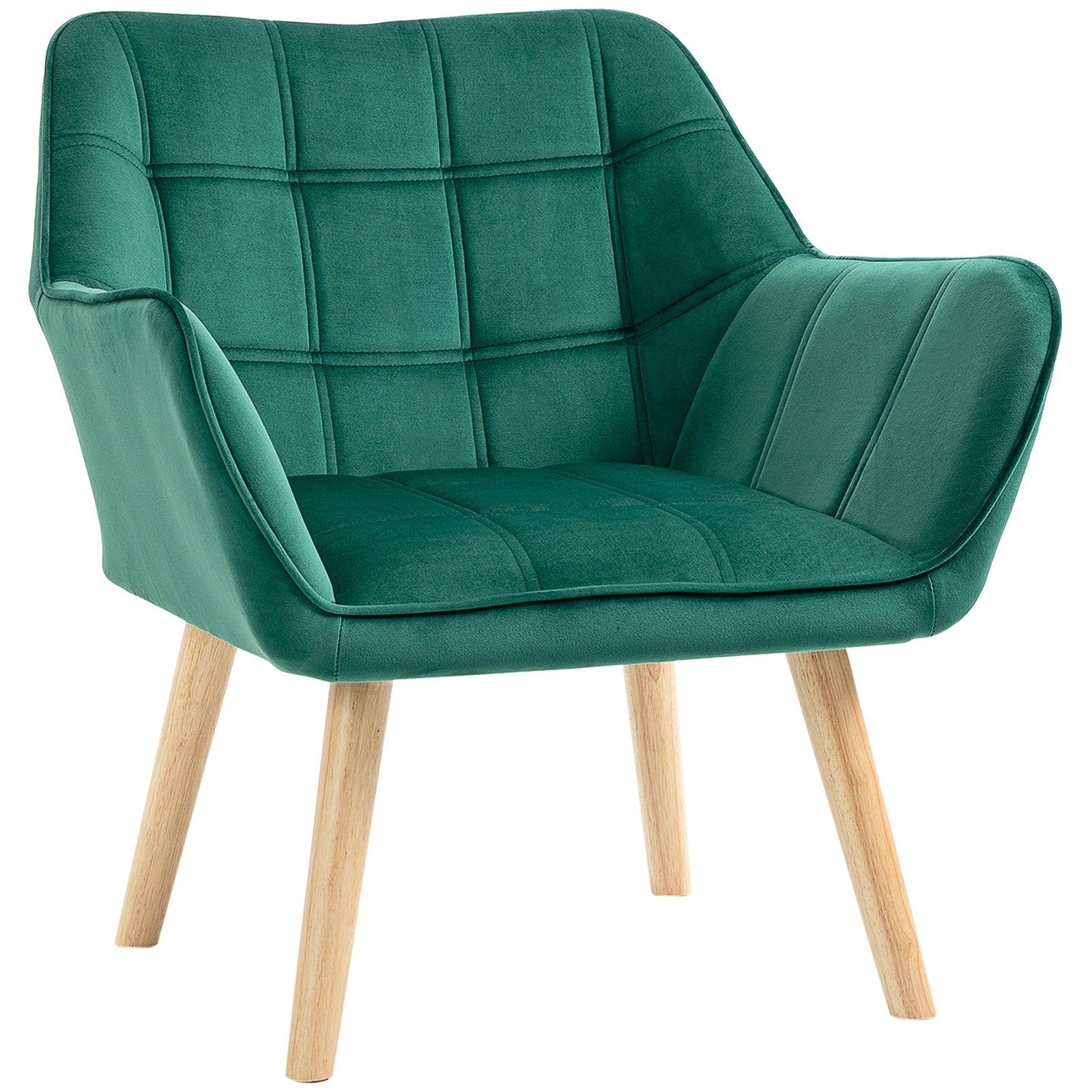 Accent Chair, Arm Chair with Wide Arms, Slanted Back, Thick Padding and Rubber Wooden Legs for Living Room, Green