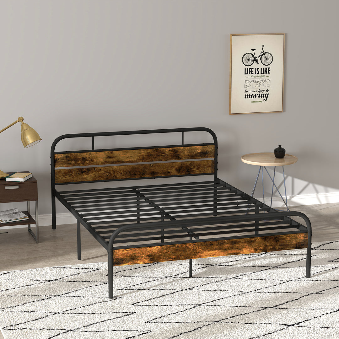 Industrial-Style King Bed Frame - Black/Brown