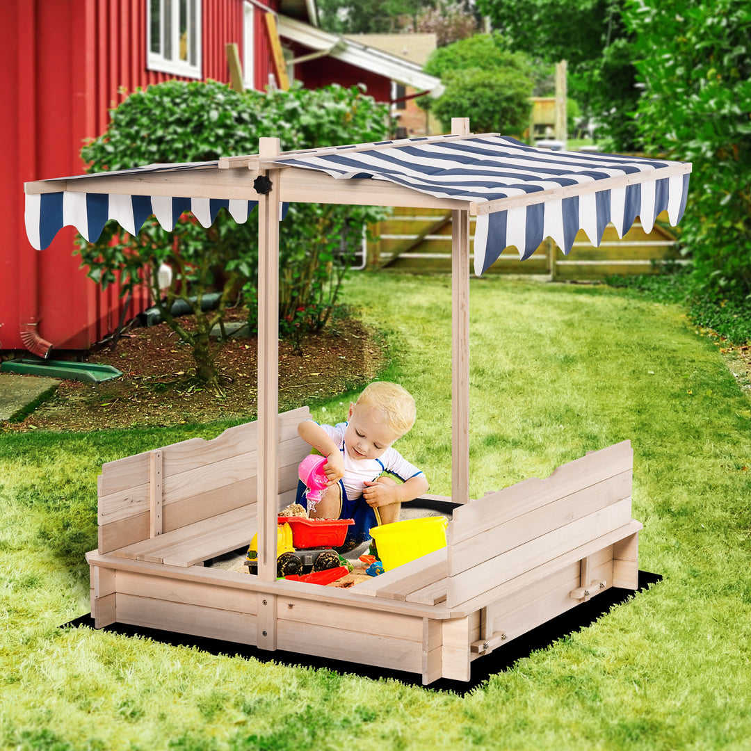 Outsunny Children Cabana Sandbox Kids Square Wooden Sandpit Outdoor Backyard Playset Play Station Adjustable Canopy, 106x106x121cm | Aosom UK