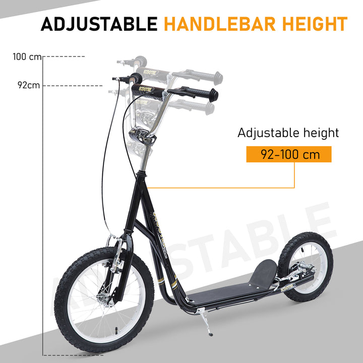 Kids Scooter, Teen Kick Scooter with Rubber Wheels, 16" Front Wheel, Height Adjustable Handlebar, Dual Brakes, Kick Stand, for 5+ Years, Black