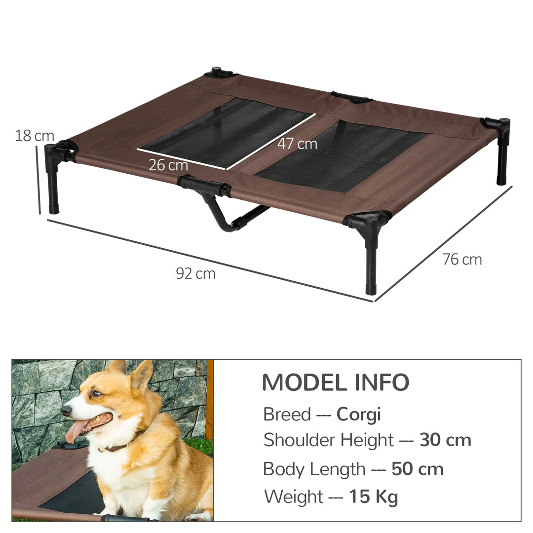 MCL Large Raised Dog Bed Cat Elevated Lifted Cooling Portable Camping Basket Outdoor Indoor Mesh Pet Cot Metal Frame Brown