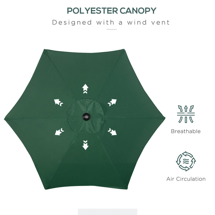 2m Garden Parasol Umbrella, Outdoor Sun Shade with 6 Sturdy Ribs for Balcony, Bench, Garden, Green