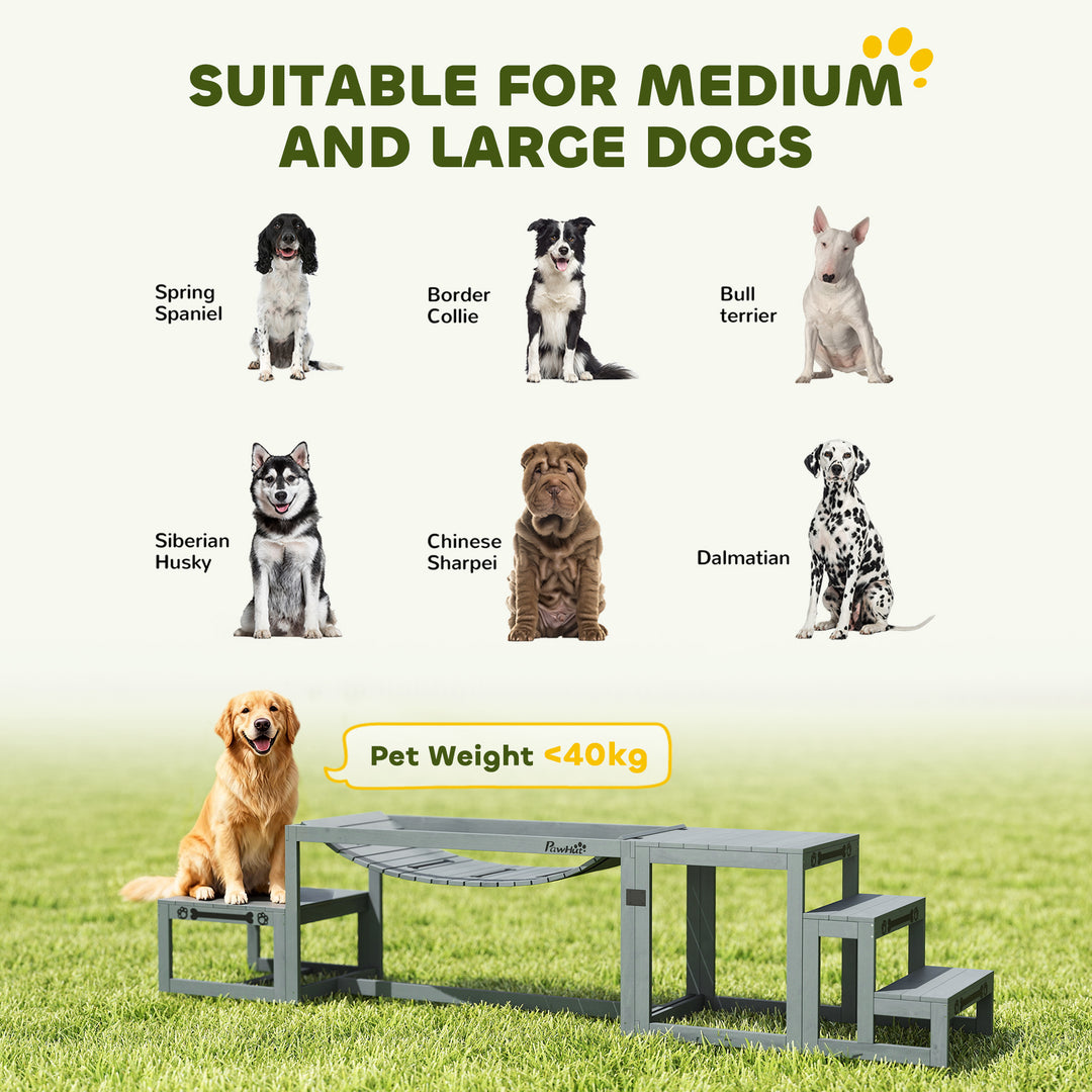 3 Pieces Wooden Dog Agility Training Equipment with Soft Bridge, Pause