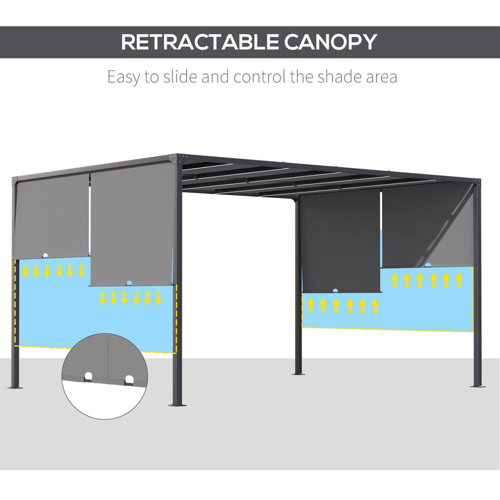 3(m) x 4m Metal Pergola with LED Lights, Outdoor Garden Pergola with Sliding Roof, Solar Powered, for BBQ, Lawn, Dark Grey
