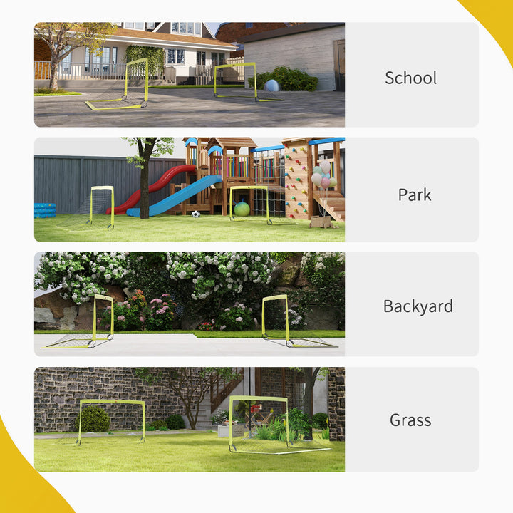 Two Football Goal Nets, Foldable Outdoor Sport Training Equipment, for Teens, Adults, with Carrying Bag, Yellow