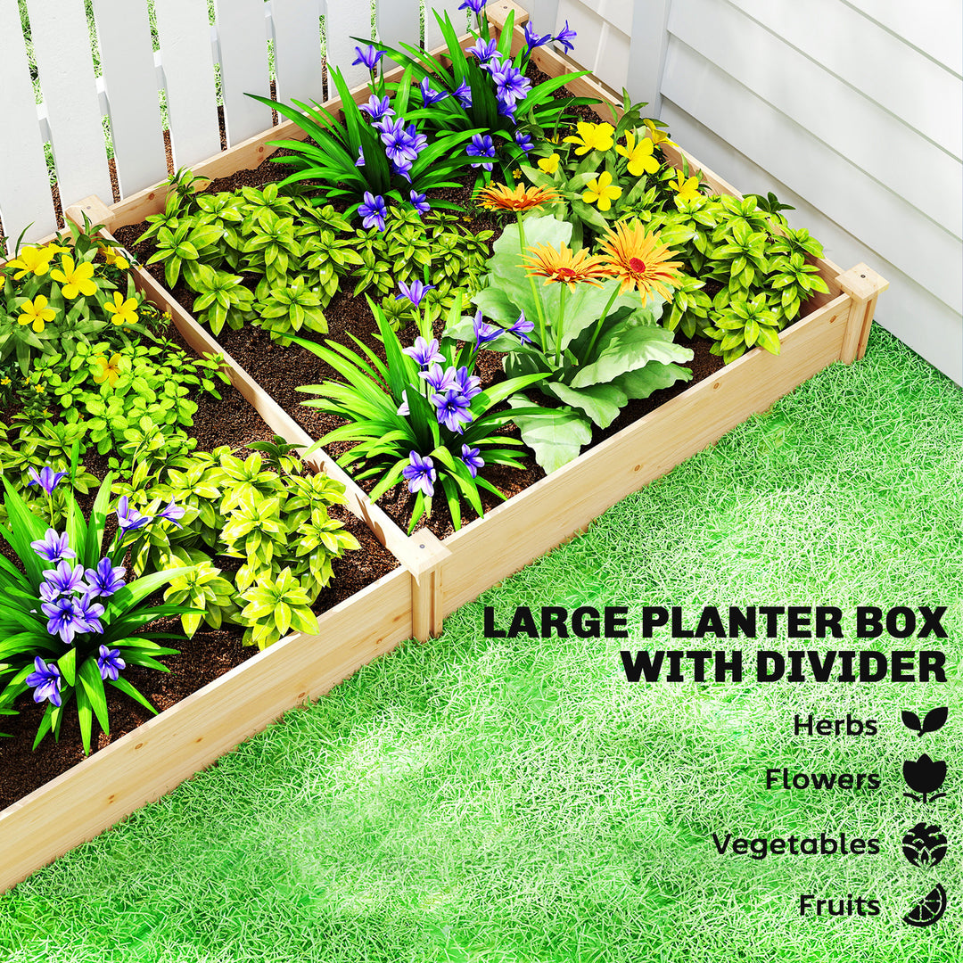 Raised Garden Bed, Wooden Planter Box with Divider and Open Bottom for Flowers, Herbs, Vegetables, DIY Painting