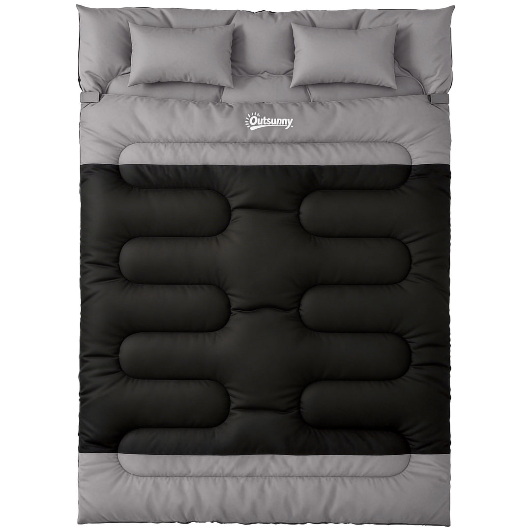 Double Sleeping Bag with 2 Pillows, 220 x 160 cm Extra-Large Sleeping 