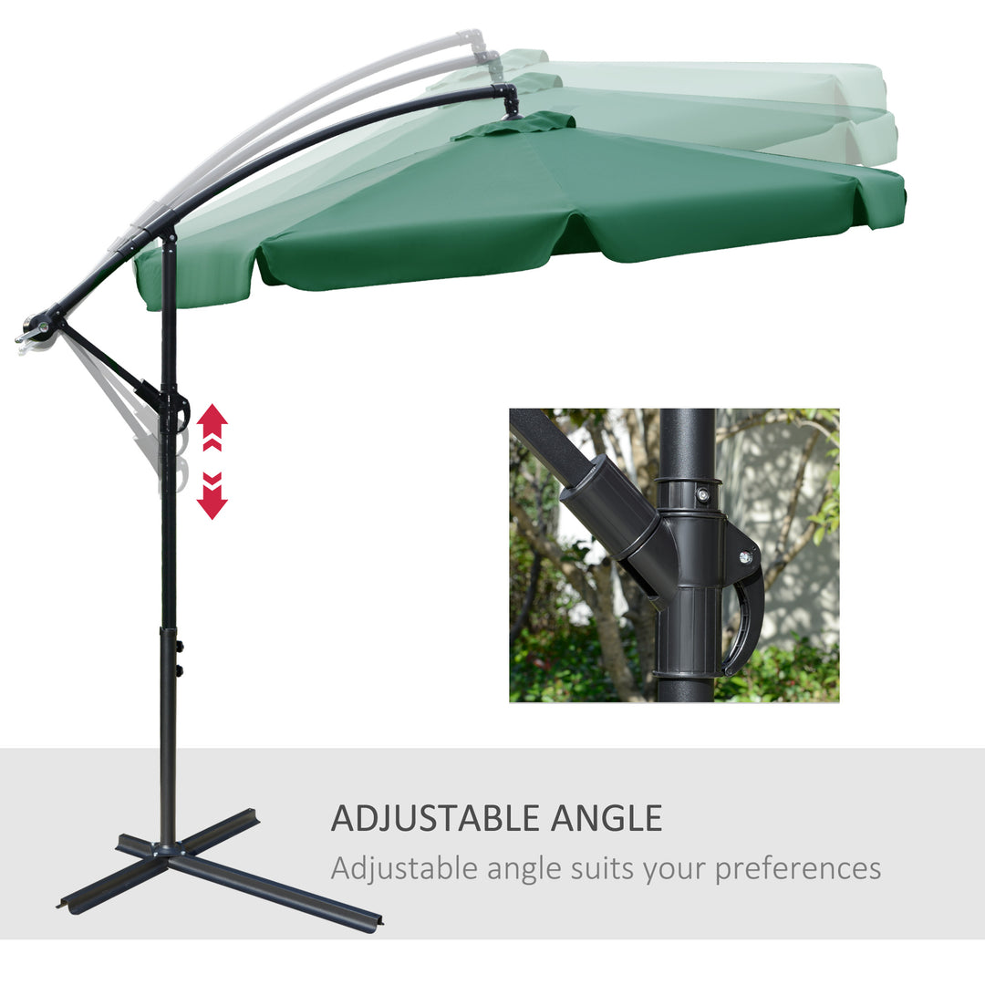 MCL 2.7m Garden Parasol Cantilever Umbrella with Crank Handle and Cross Base for Outdoor, Hanging Sun Shade, Green