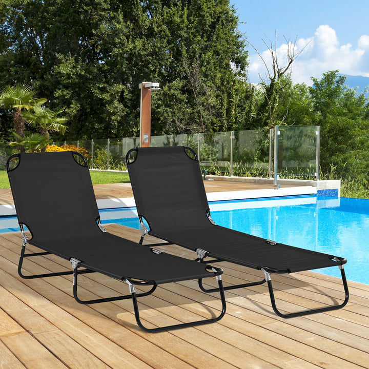 Outsunny Reclining Sun Loungers, Set of 2, Outdoor Day Bed with Steel Frame and Breathable Mesh, Black