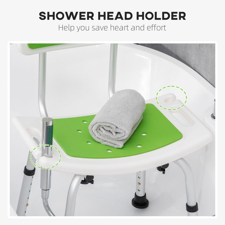 HOMCOM Shower Chair, 6-Level Height Adjustable Shower Stool with Backrest, Curved Seat, Anti-slip Foot Pads, 136kg Capacity, Green