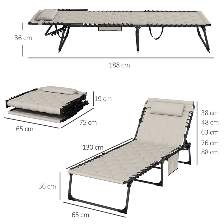 Set of Two Sun Loungers, with Five-Position Reclining Backs - Khaki