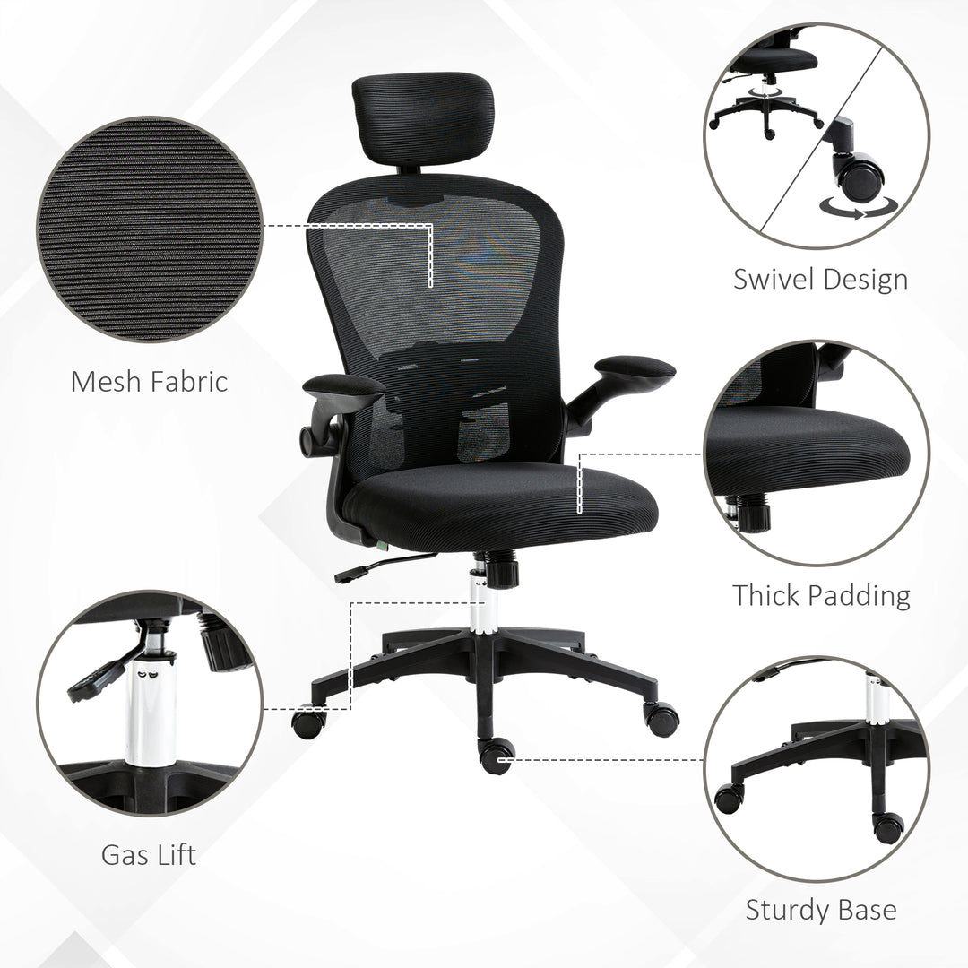 Multi-Adjustable Office Chair, with Lumbar Support, Headrest and Mesh Back - Black