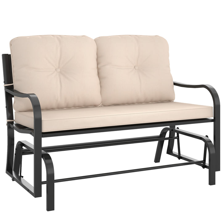 MCL 2-Person Outdoor Loveseat Glider Bench Rocking Chair for Patio, Garden, Yard, Porch with Armrest and Cushions, Khaki
