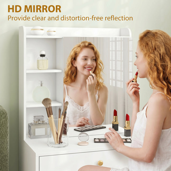 Dressing Table with Mirror and Mobile Storage Stool, Compact Vanity Ta