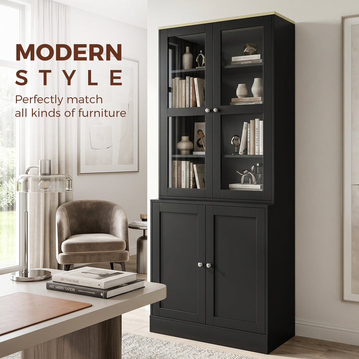 Modern Bookcase Display Storage Unit with Glass Doors Adjustable Shelv