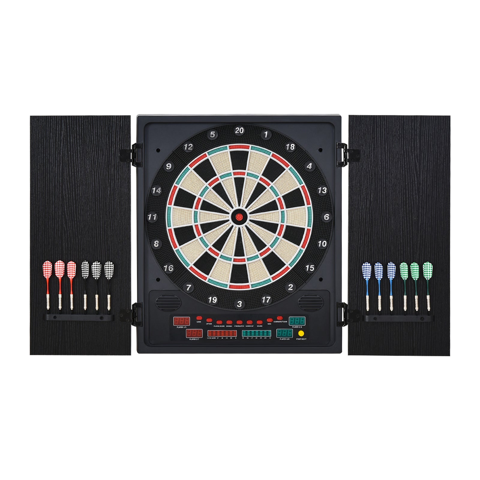Electronic Dartboard Set, 27 Games Modes and 202 Variations, LED & 12 Soft Tip Darts and Cabinet to Storage, Ready-to-Play Multi-Game Option Darts Machine