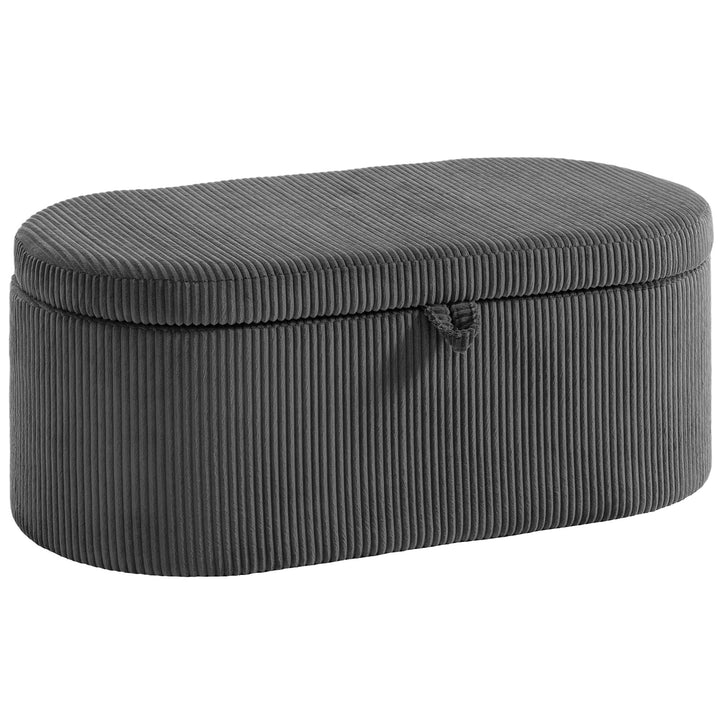 Storage Ottoman, Corduroy Upholstered Ottoman Storage Box with Padded 