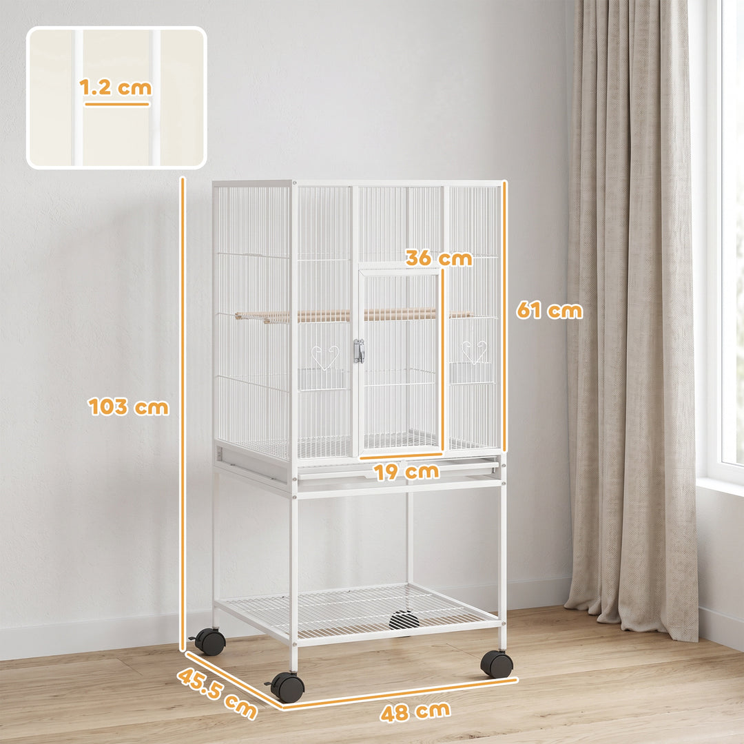 Bird Cage Detachable with Rolling Stand Parrot Cage with Storage Shelf