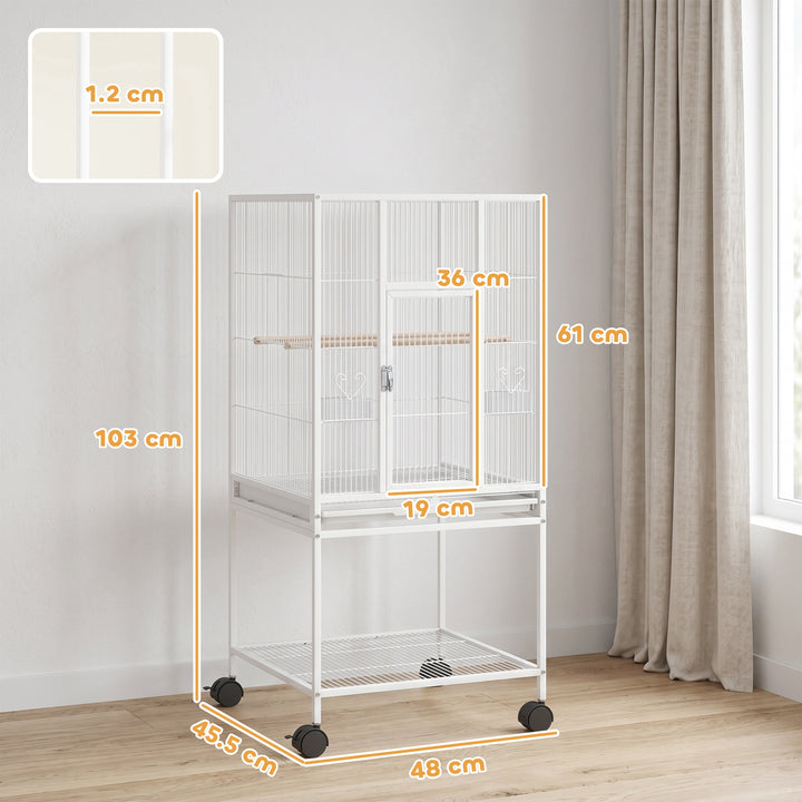 Bird Cage Detachable with Rolling Stand Parrot Cage with Storage Shelf