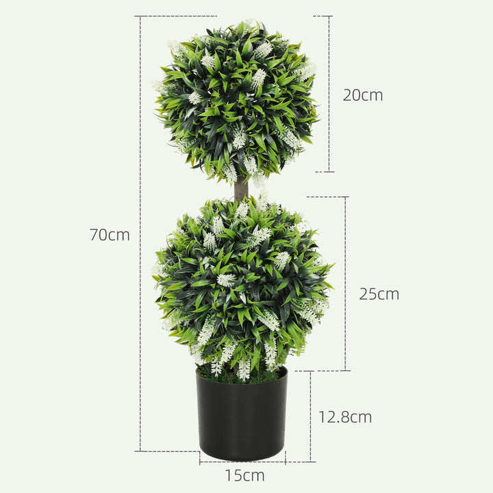 Set of 2 Decorative Artificial Plants Ball Trees with Lavender Flowers in Pot Fake Plants for Home Indoor Outdoor Decor, 70cm, White
