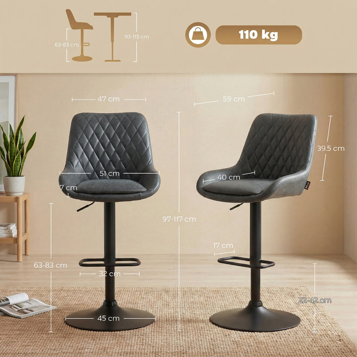 Set of Two Faux Leather Retro Bar Stools - Black