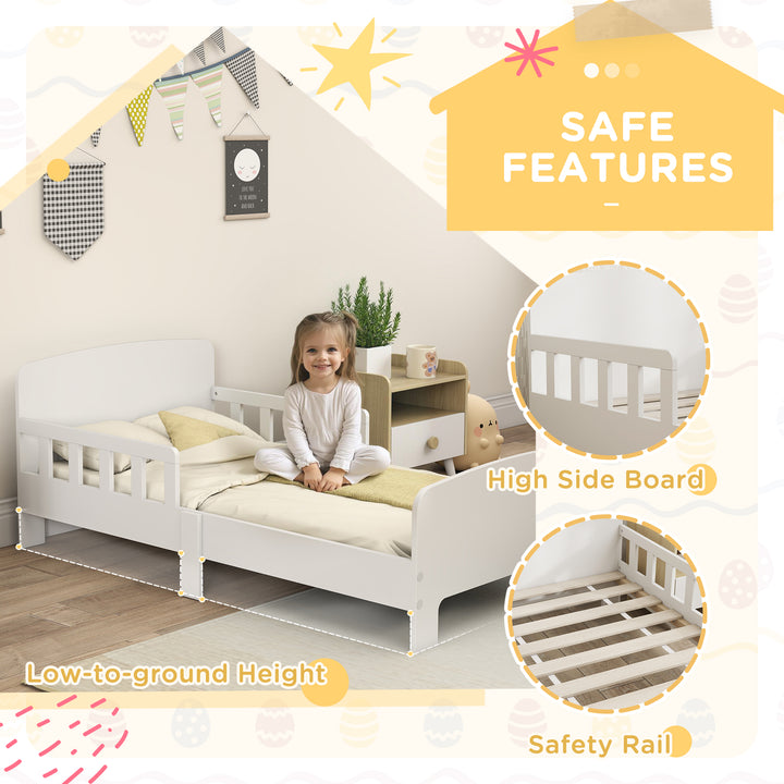 MCL Toddler Bed, Kids Bed Frame with Safety Side Rails, Kids Bedroom Furniture for Ages 3-8 Years, White