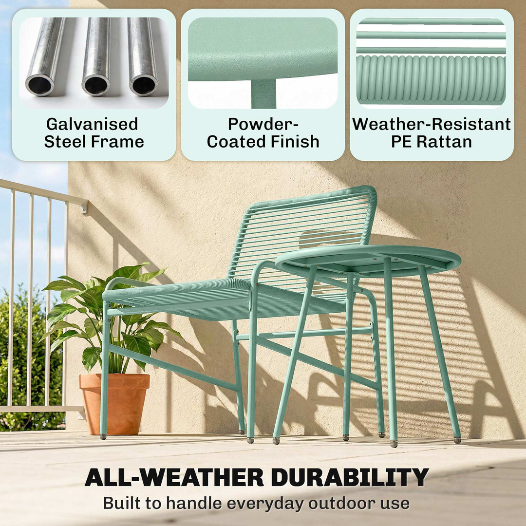 3 Piece Rattan Bistro Set, Outdoor Garden Furniture Set with 2 Chairs,