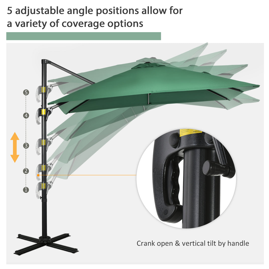 Square Umbrella Parasol W/360° Rotation, 245Lx245Wx248H cm-Green