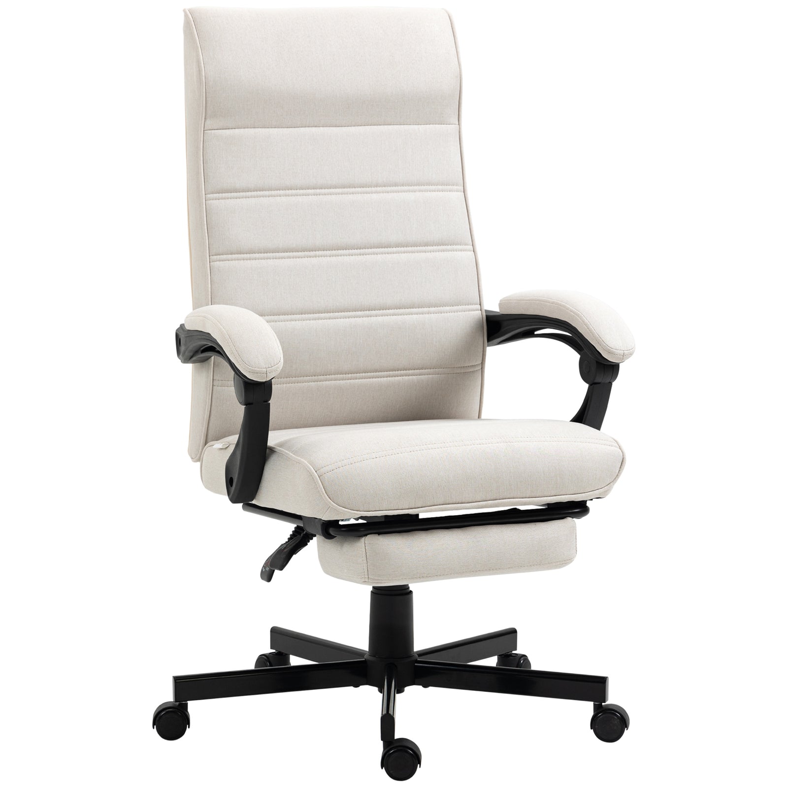 Office Chair, Computer Desk Chair, Fabric Swivel Chair with Adjustable Height and Rolling Wheels for Home Office Work Study, Cream White