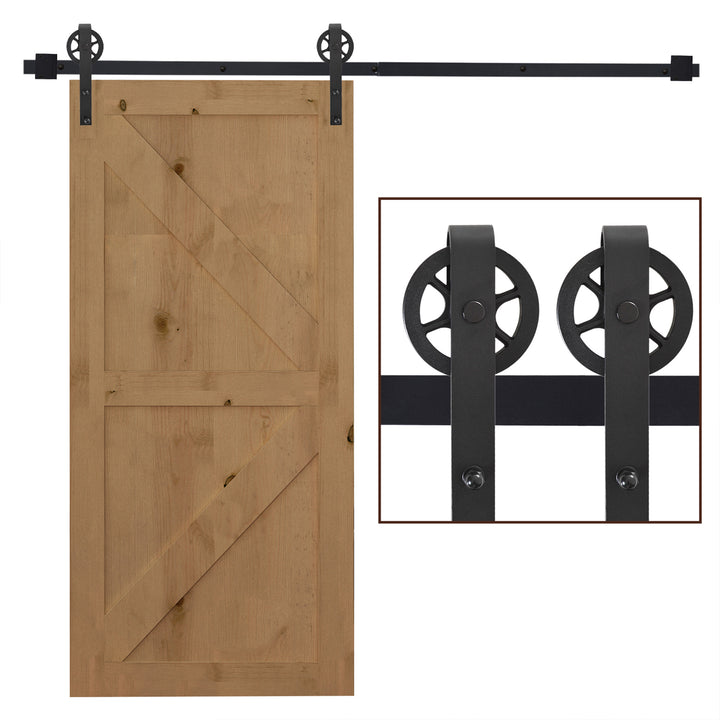 MCL 6.6 FT/ 2000mm Carbon Steel Sliding Barn Door Kits Hardware Closet Set Track System for Single Wooden Door Industrial Wheel Style Roller