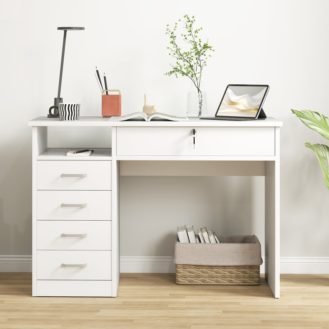 Computer Desk, Home Office Desk with Lockable Drawer, Storage Shelf for Study Bedroom, 110 x 50 x 76 cm, White