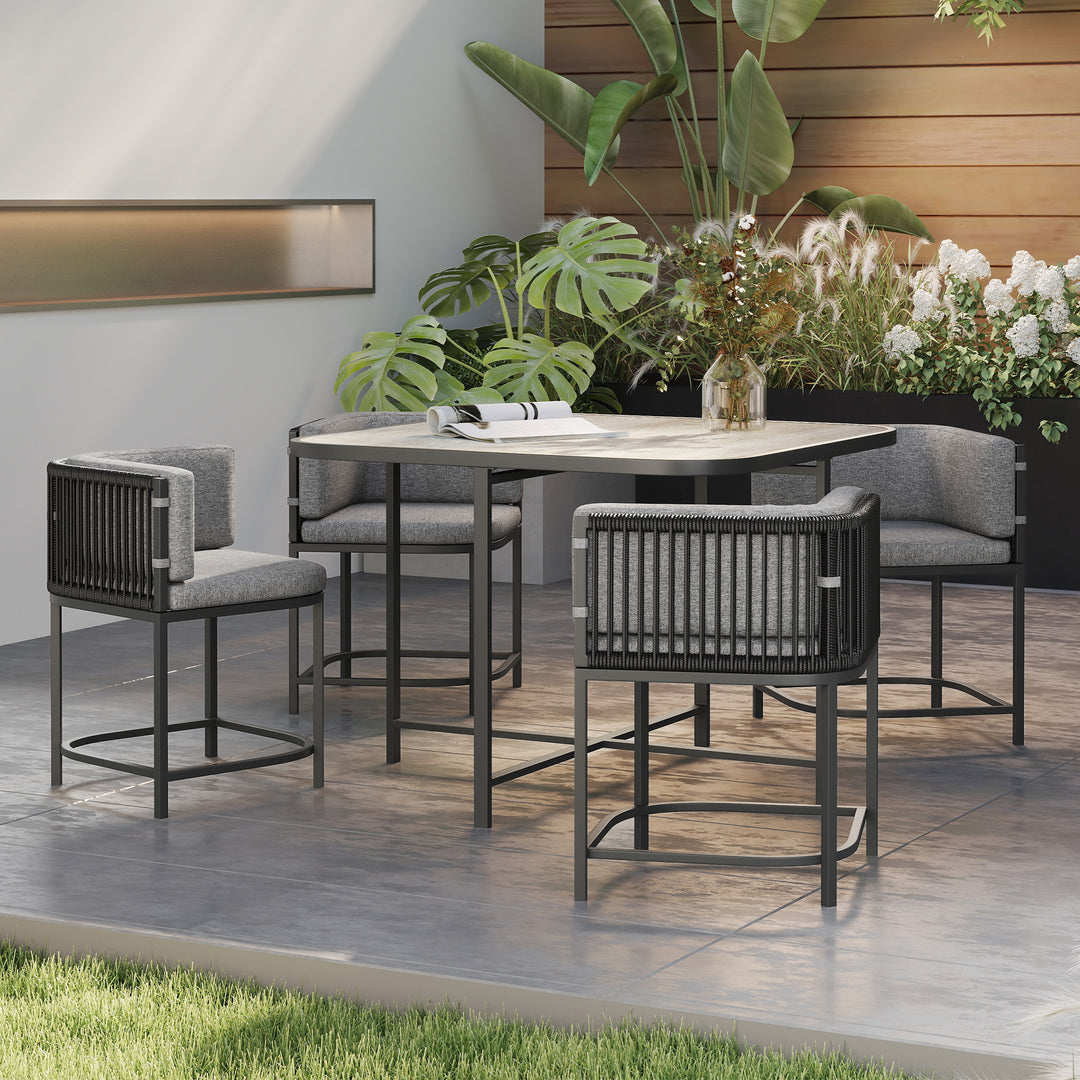 4-Seater Rattan Cube Garden Furniture Set with Cushions - Charcoal Grey