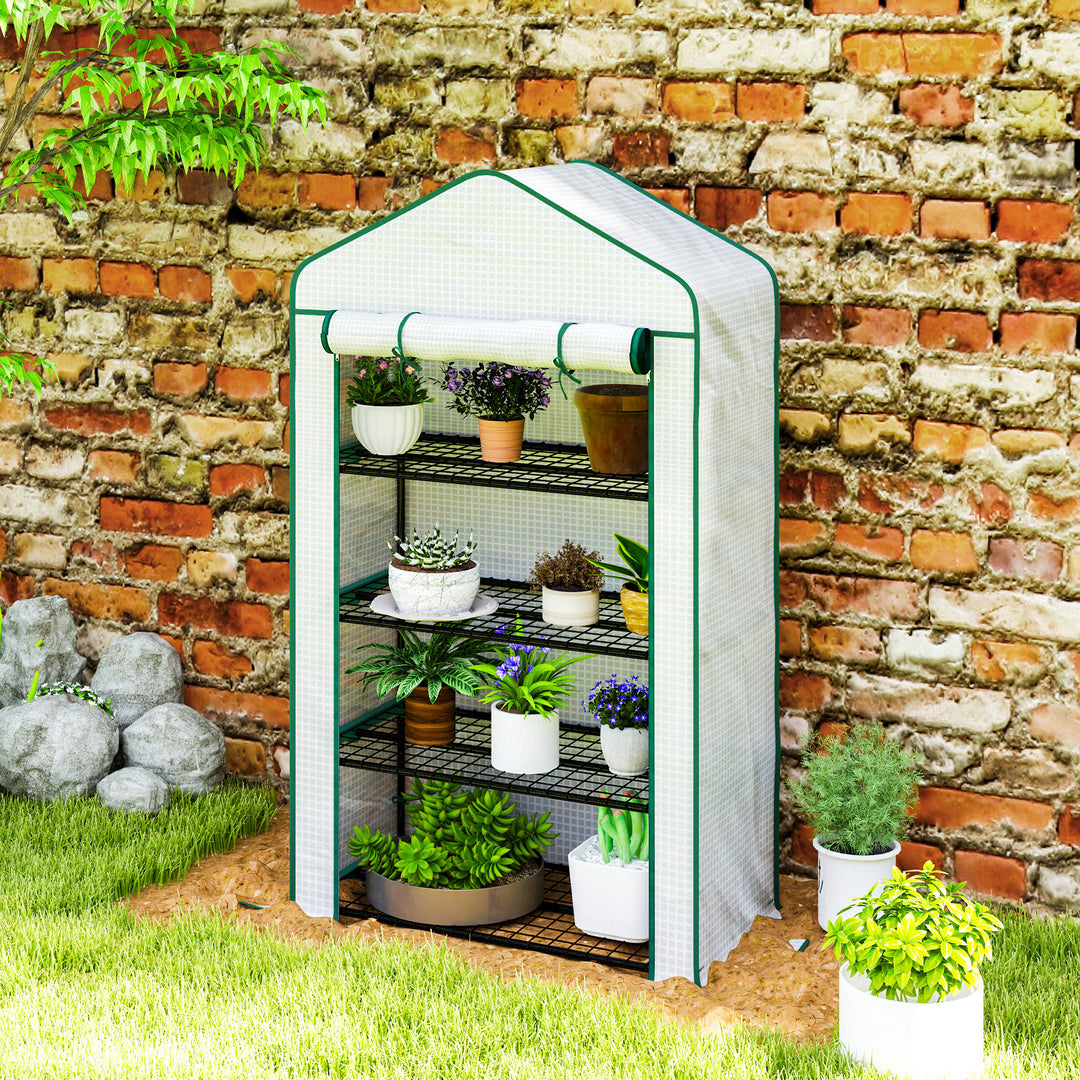 Four-Tier Mini Greenhouse, with Reinforced Plastic Cover