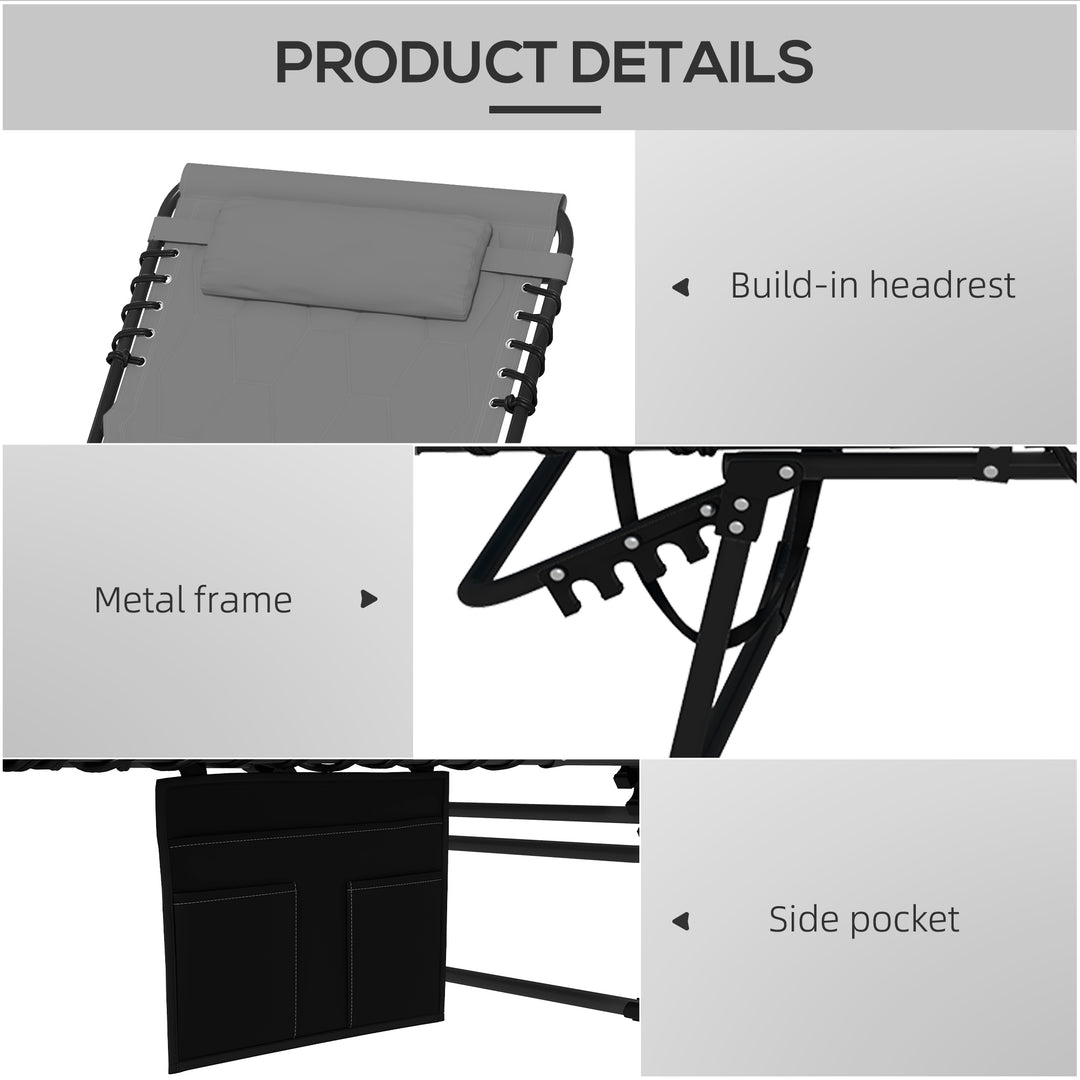 Foldable Sun Lounger with 5-level Reclining Back, Outdoor Tanning Chair Sun Lounger with Build-in Padded Seat, Side Pocket, Headrest for Beach, Yard, Patio, Grey