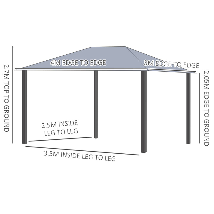 Outsunny 4 x 3(m) Patio Gazebo Canopy Garden Tent Shelter with Vented Roof, Mosquito Netting and Curtains, Aluminium Frame, Grey